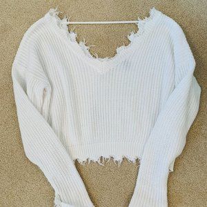Forever 21 White Distressed Sweater